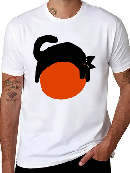 Black Cat on Orange Ball Graphic T-Shirt