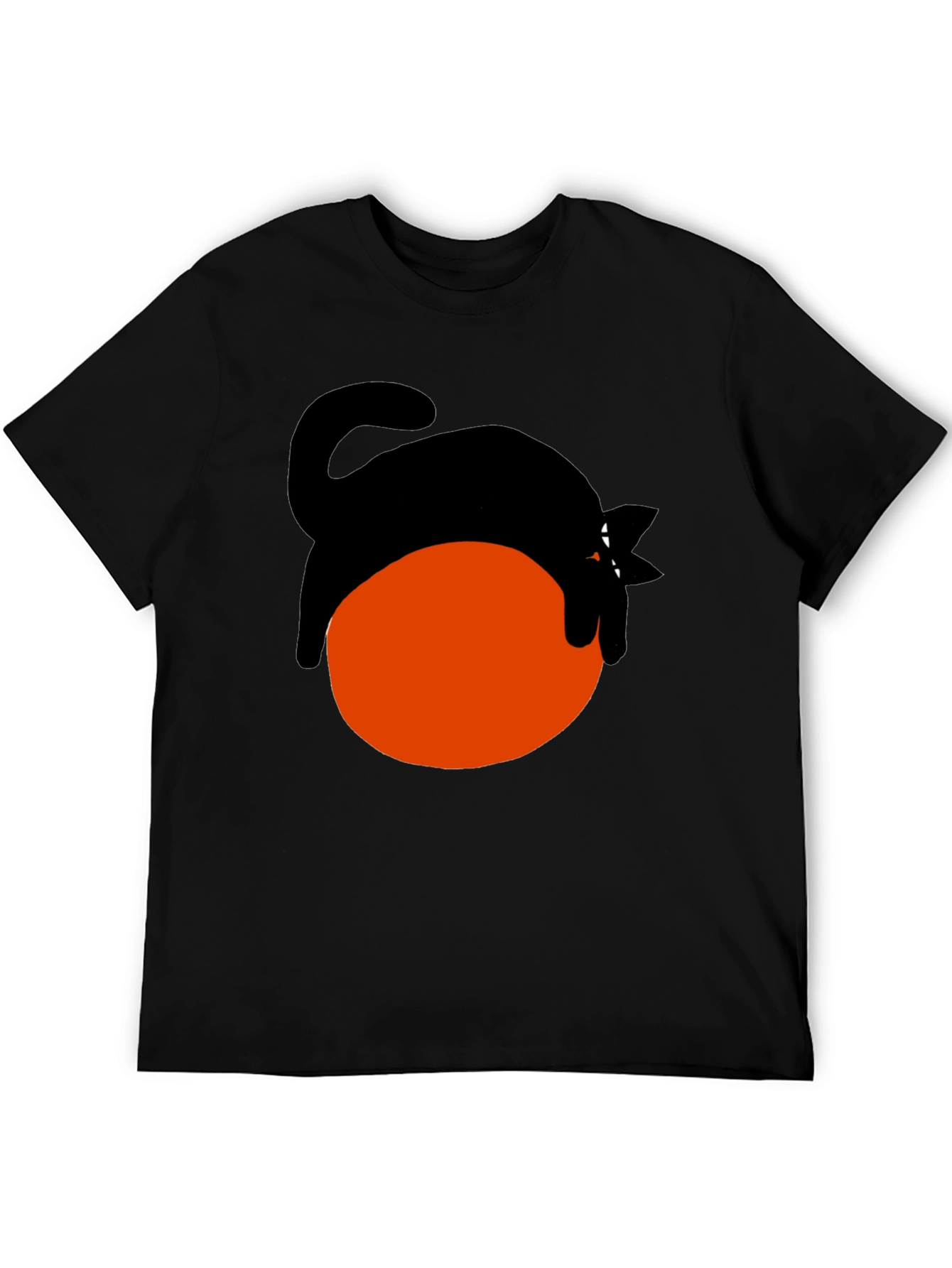 Black Cat on Orange Ball Graphic T-Shirt
