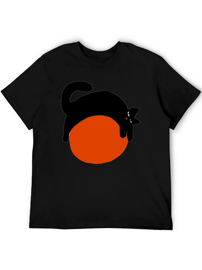 Black Cat on Orange Ball Graphic T-Shirt