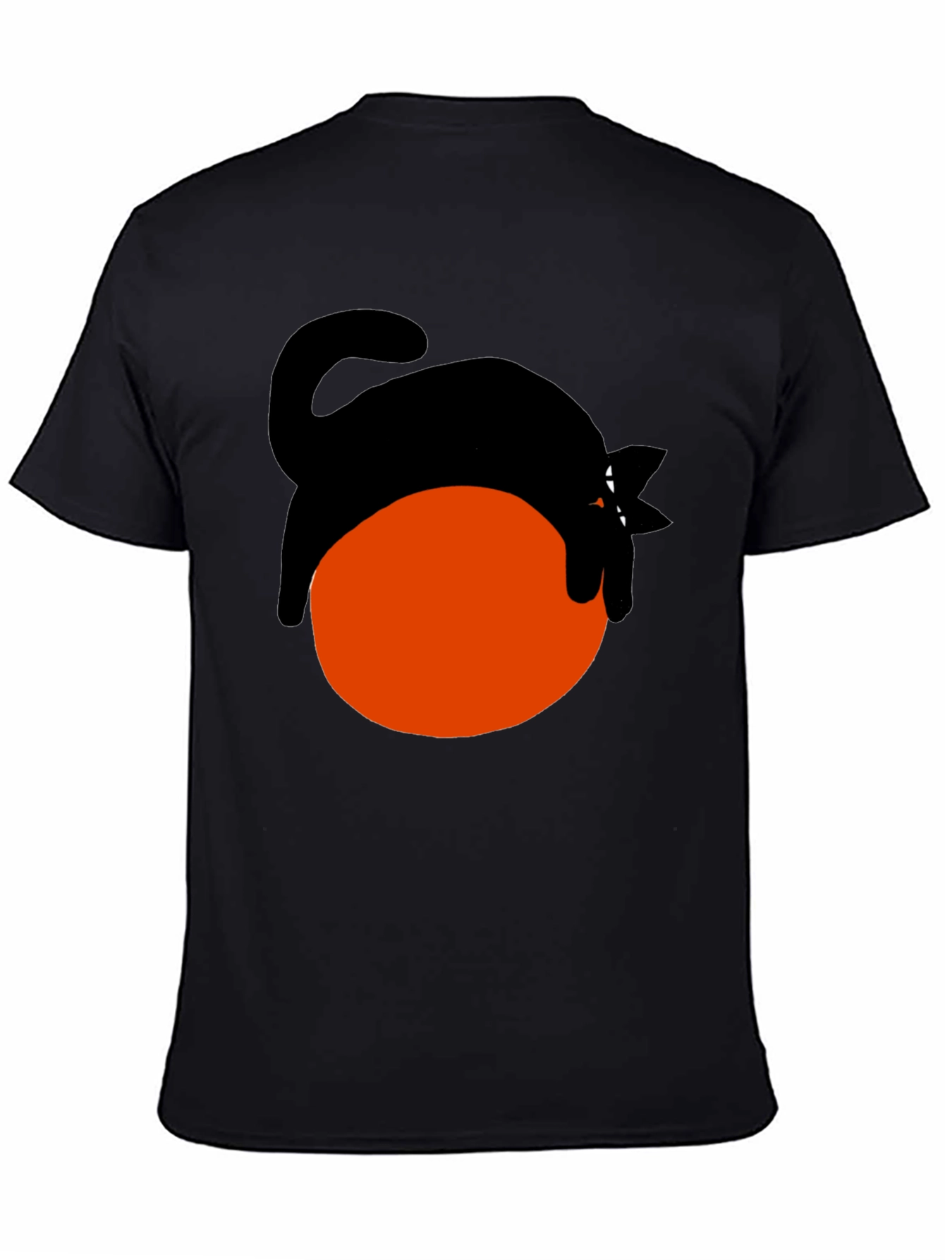 Black Cat on Orange Ball Graphic T-Shirt