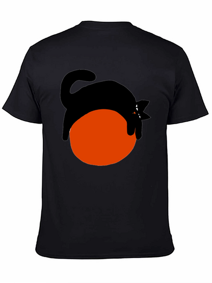 Black Cat on Orange Ball Graphic T-Shirt