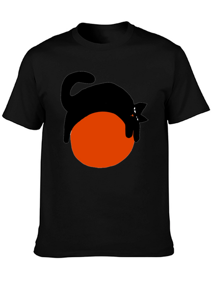 Black Cat on Orange Ball Graphic T-Shirt