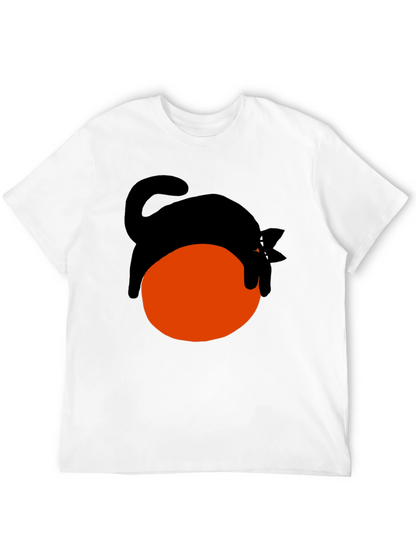 Black Cat on Orange Ball Graphic T-Shirt