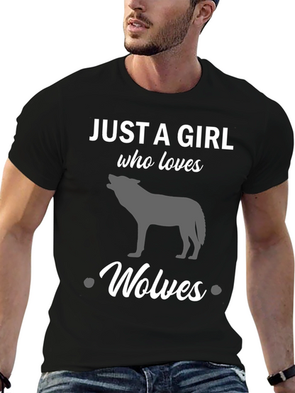 Just a Girl Who Loves Wolves Black T-Shirt