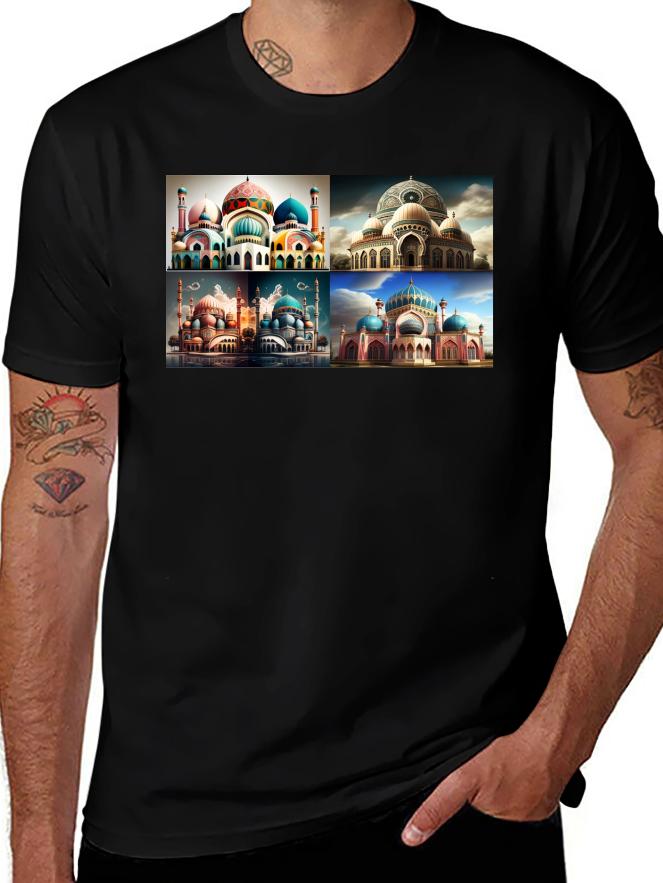 Mosque Collage Graphic Tee - Mens Black T-Shirt