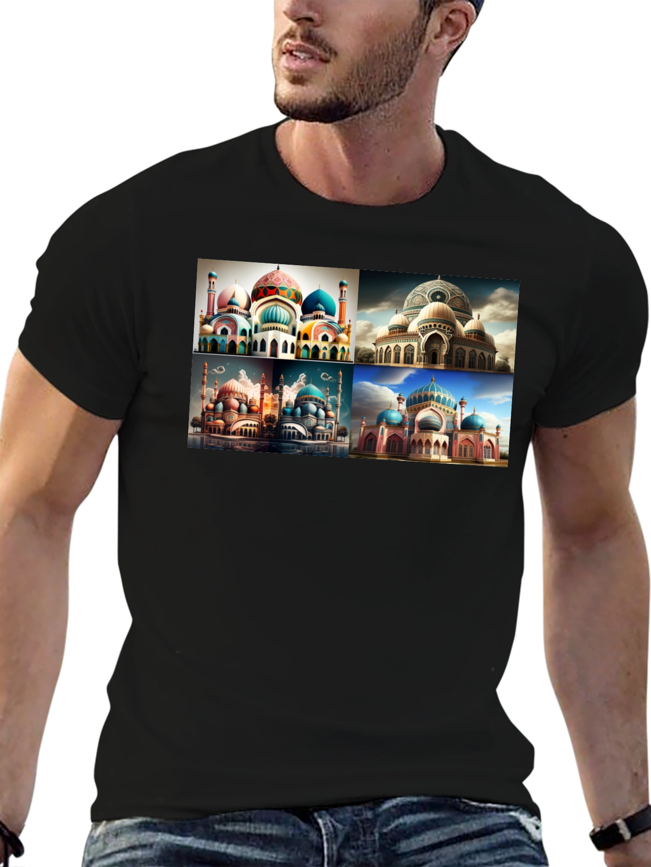 Mosque Collage Graphic Tee - Mens Black T-Shirt