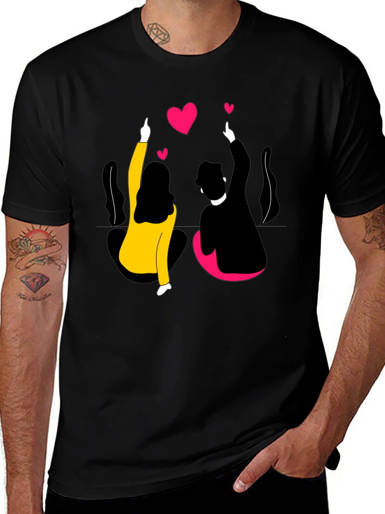 Couples Love Graphic Black T-Shirt
