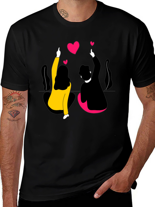 Couples Love Graphic Black T-Shirt