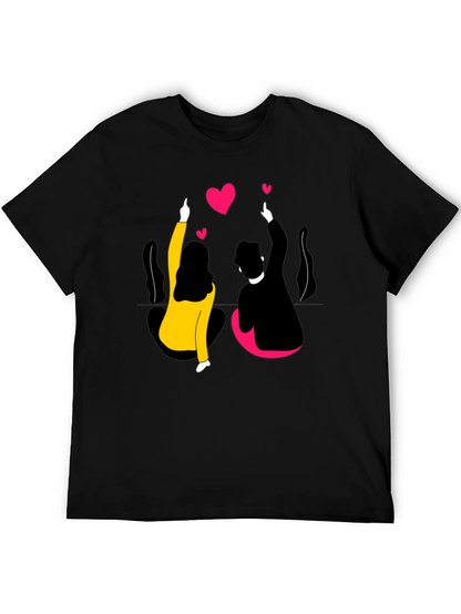 Couples Love Graphic Black T-Shirt