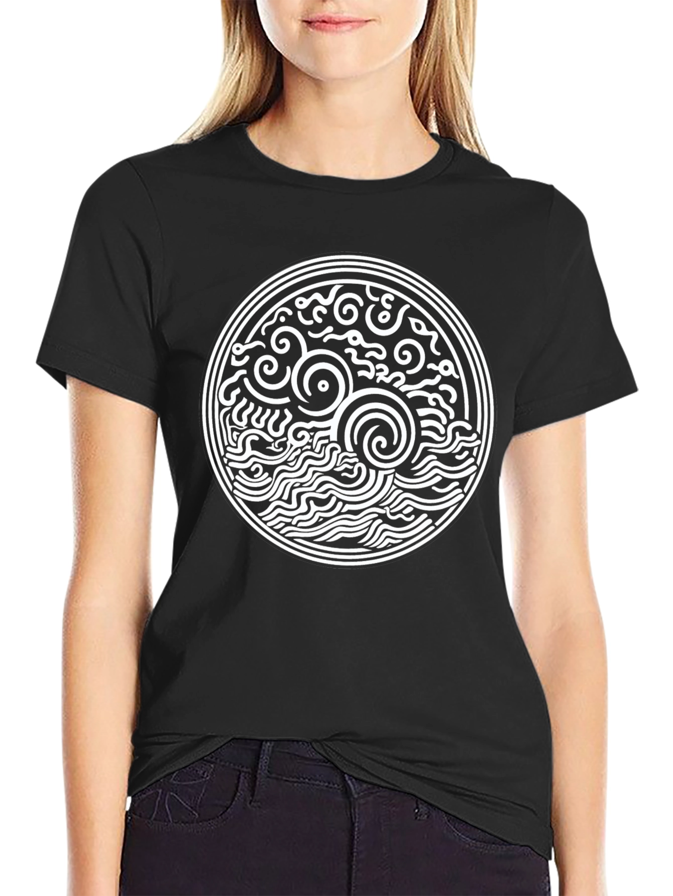 Black T-Shirt with Celtic Sea Design
