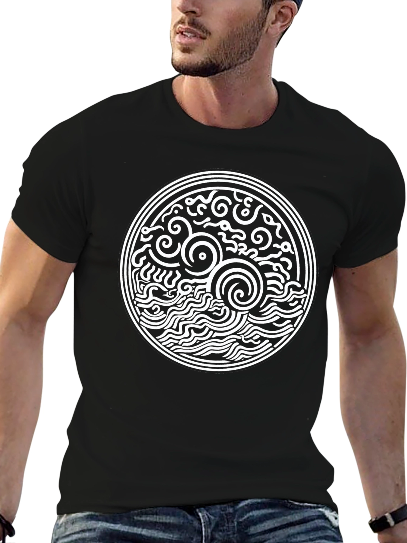 Black T-Shirt with Celtic Sea Design
