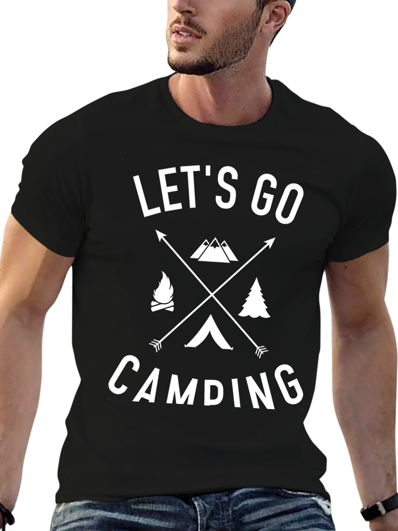 Lets Go Camping Graphic Tee - Black Cotton Shirt