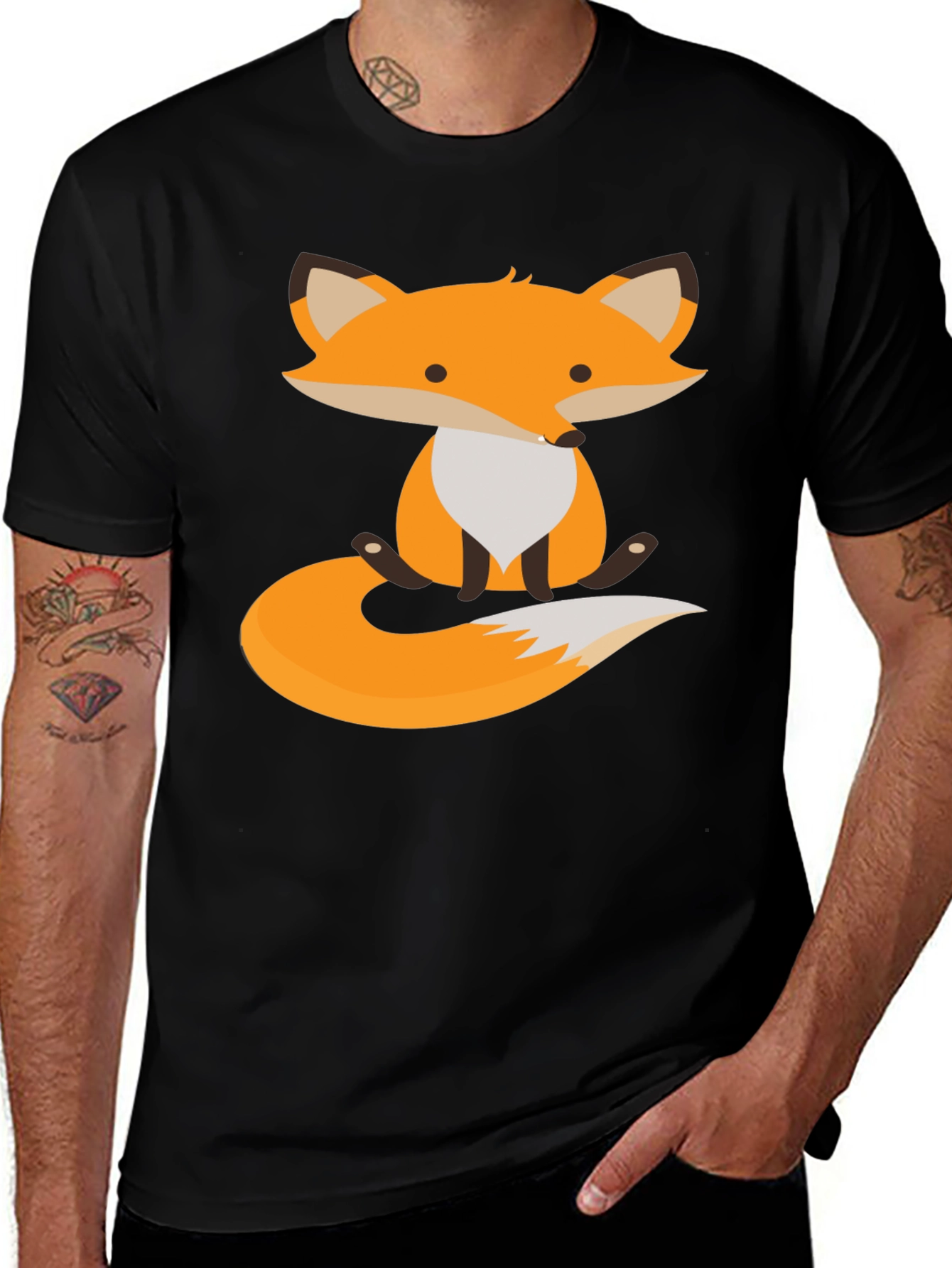 Cute Fox Graphic Tee - Black Cotton T-Shirt