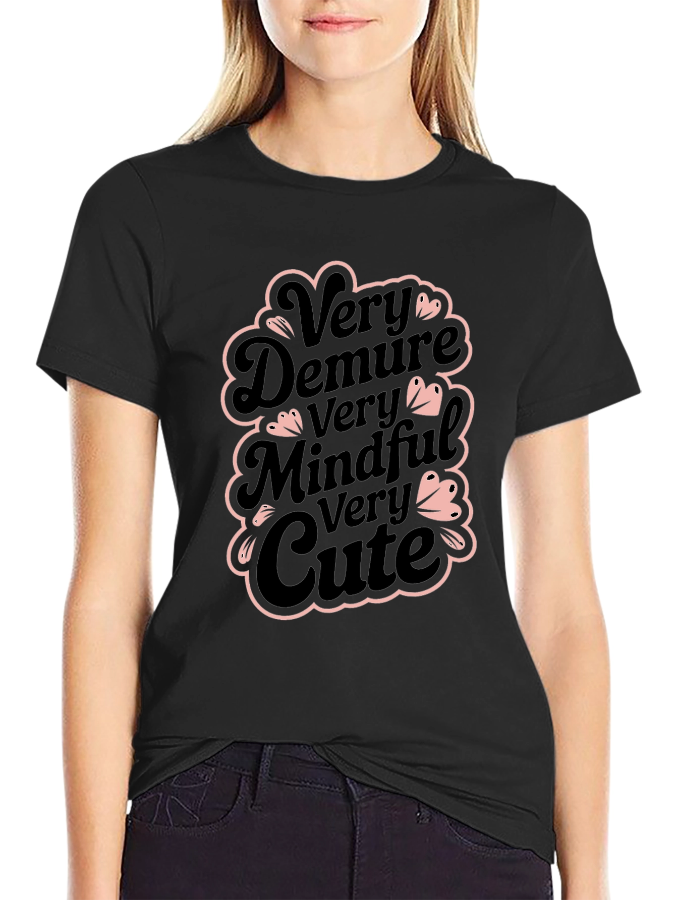 Very Demure Mindful Cute Black T-Shirt