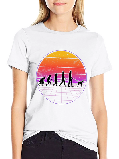 Evolution Dog Walker T-Shirt - Retro Sunset Design