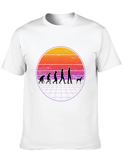 Evolution Dog Walker T-Shirt - Retro Sunset Design