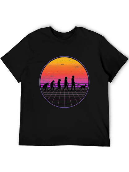 Evolution Dog Walker T-Shirt - Retro Sunset Design