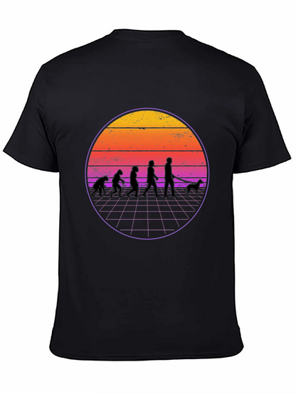 Evolution Dog Walker T-Shirt - Retro Sunset Design