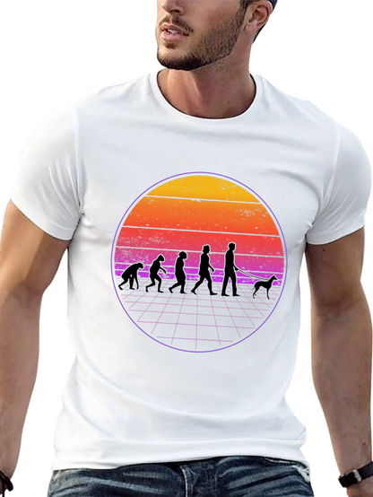 Evolution Dog Walker T-Shirt - Retro Sunset Design