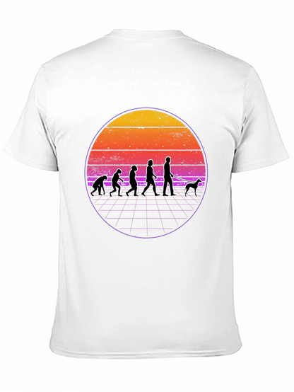 Evolution Dog Walker T-Shirt - Retro Sunset Design