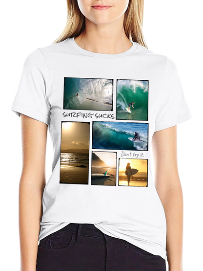 Surfing Collage Graphic Tee - Black Cotton T-Shirt