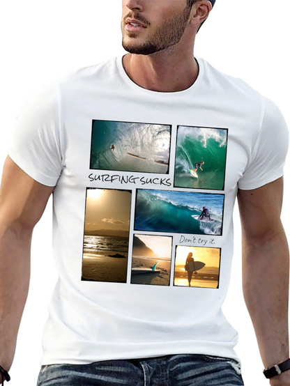 Surfing Collage Graphic Tee - Black Cotton T-Shirt