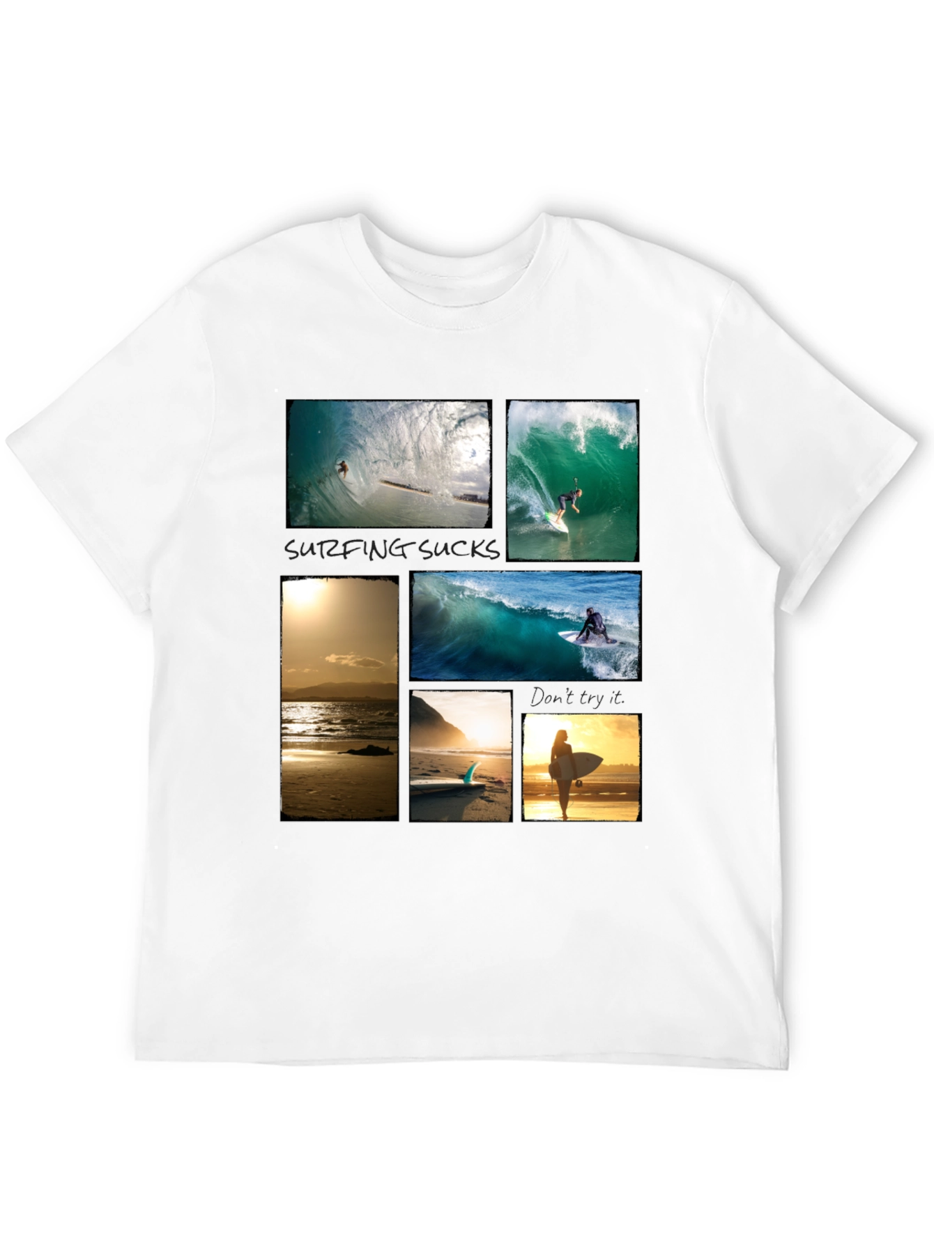 Surfing Collage Graphic Tee - Black Cotton T-Shirt