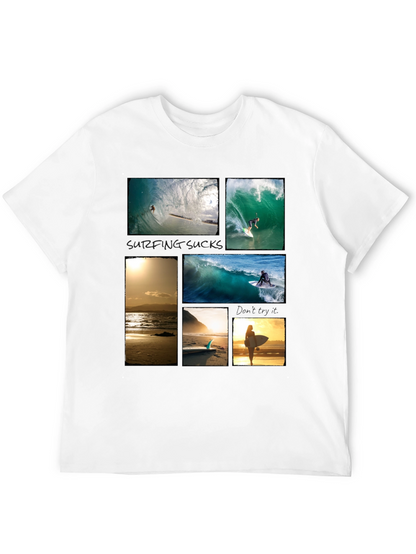 Surfing Collage Graphic Tee - Black Cotton T-Shirt