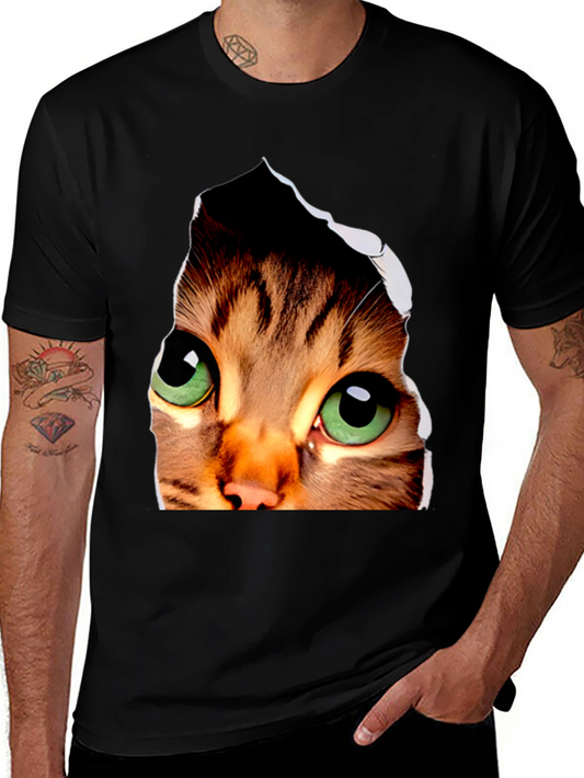3D Cat Eyes Graphic Black T-Shirt