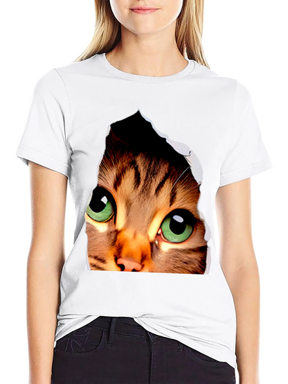 3D Cat Eyes Graphic Black T-Shirt