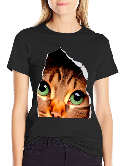 3D Cat Eyes Graphic Black T-Shirt
