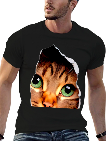 3D Cat Eyes Graphic Black T-Shirt
