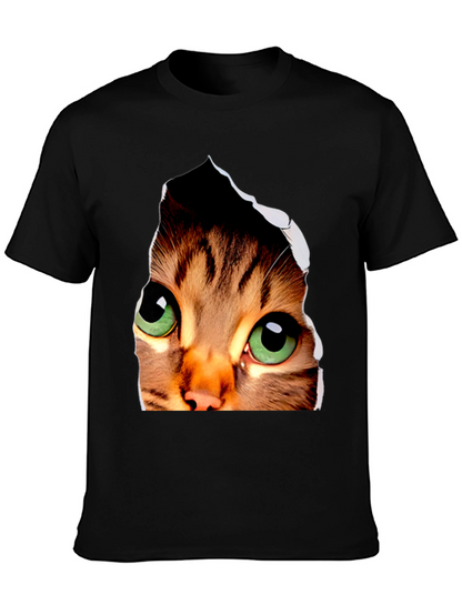 3D Cat Eyes Graphic Black T-Shirt