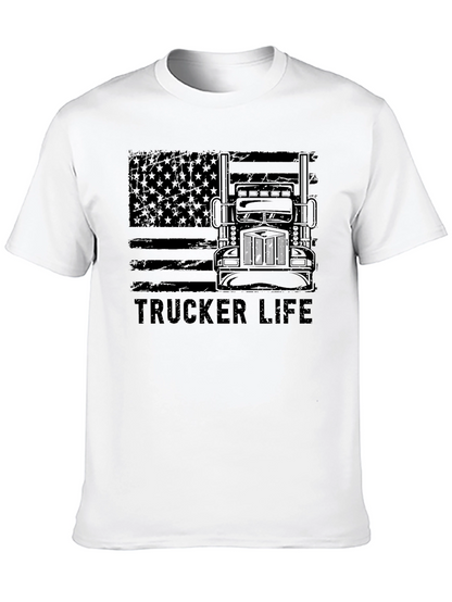 Trucker Life American Flag Black T-Shirt