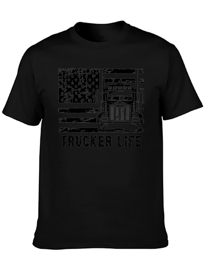 Trucker Life American Flag Black T-Shirt