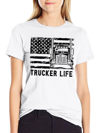 Trucker Life American Flag Black T-Shirt