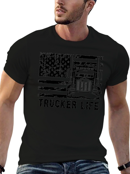 Trucker Life American Flag Black T-Shirt