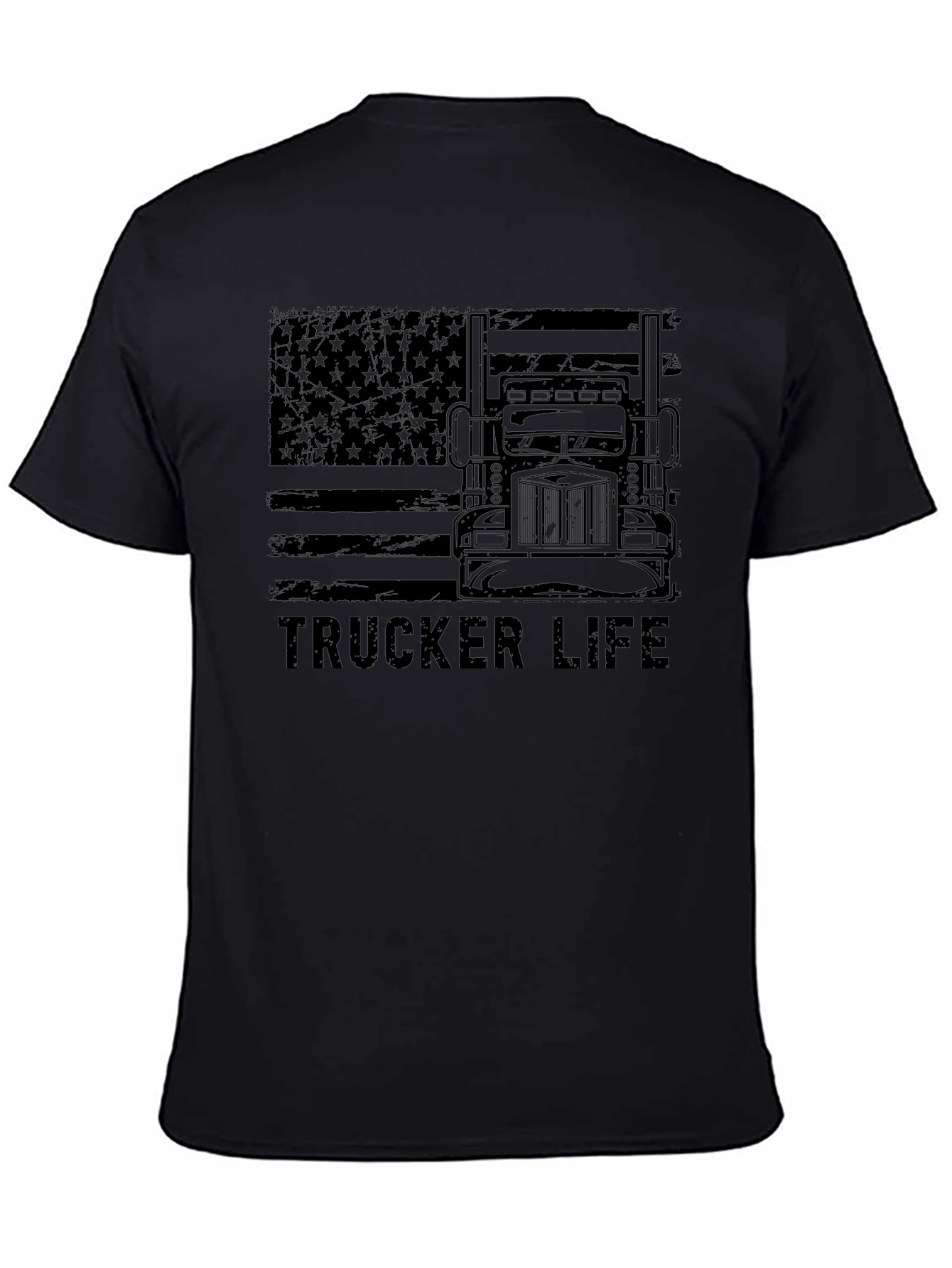 Trucker Life American Flag Black T-Shirt
