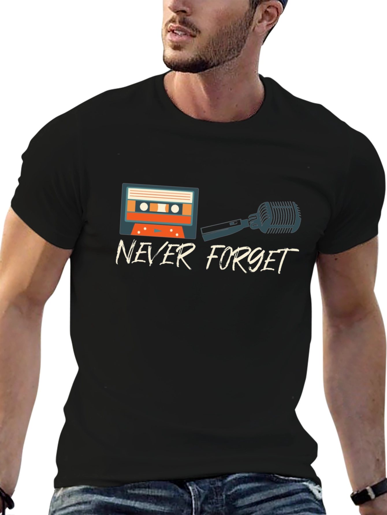 Never Forget Retro Cassette & Mic Graphic T-Shirt