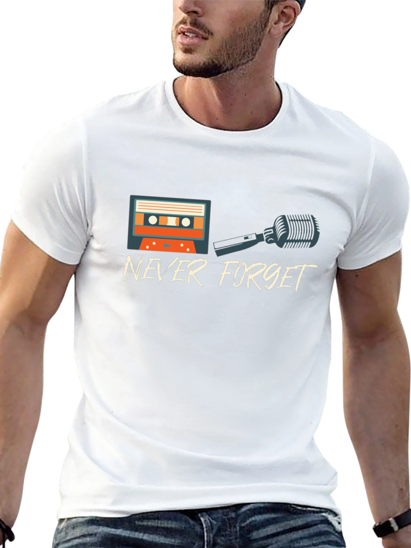 Never Forget Retro Cassette & Mic Graphic T-Shirt