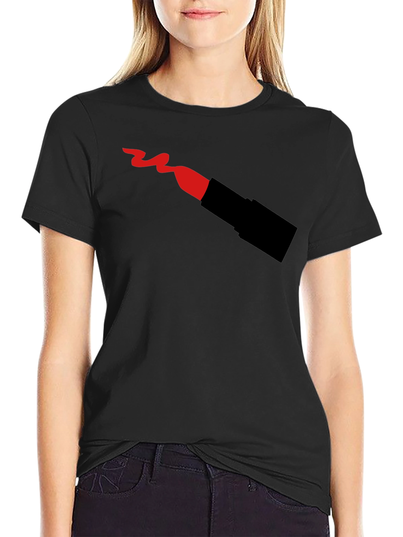 Lipstick T-Shirt - Black Crew Neck Graphic Tee