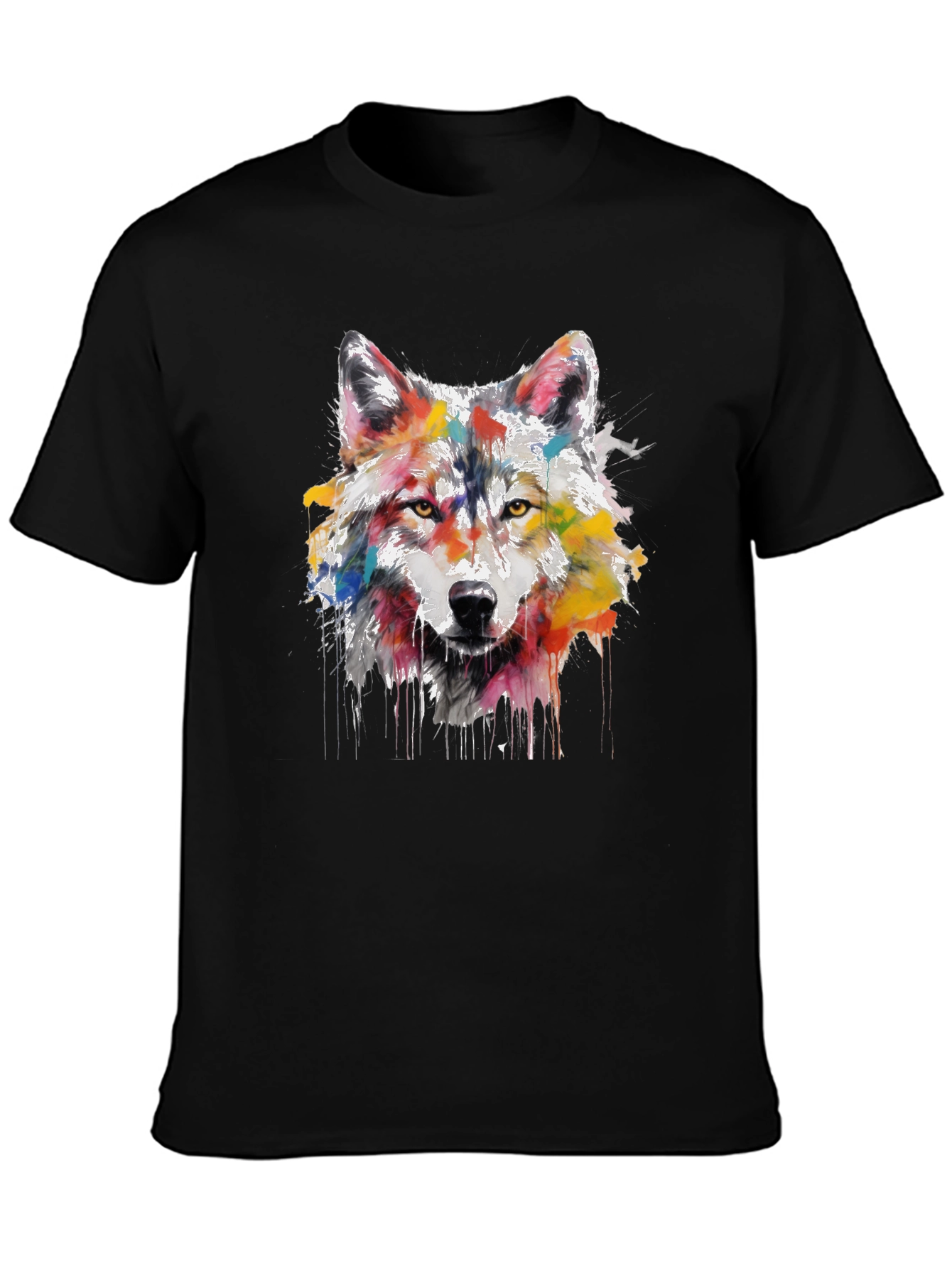 Wolf Art Print Mens Black Graphic Tee