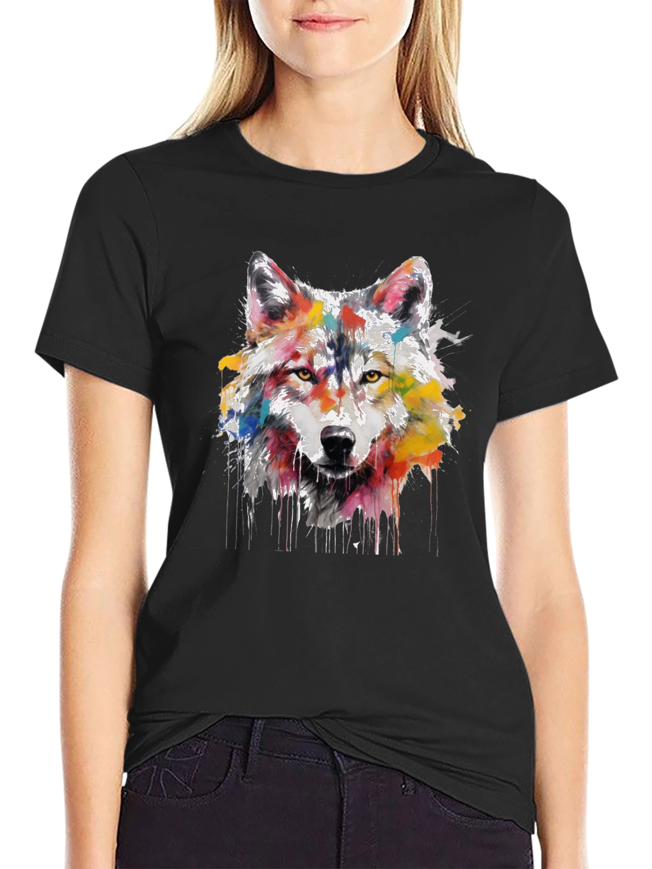 Wolf Art Print Mens Black Graphic Tee
