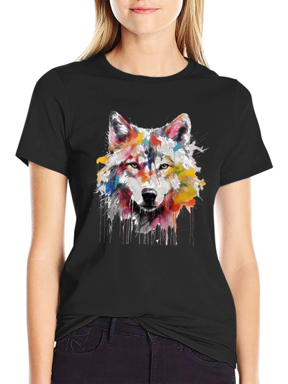 Wolf Art Print Mens Black Graphic Tee
