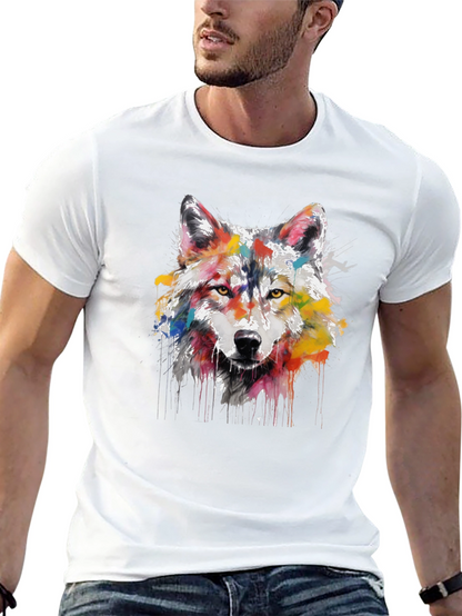 Wolf Art Print Mens Black Graphic Tee