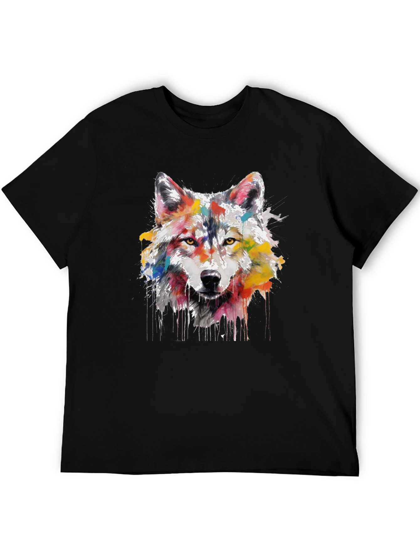 Wolf Art Print Mens Black Graphic Tee