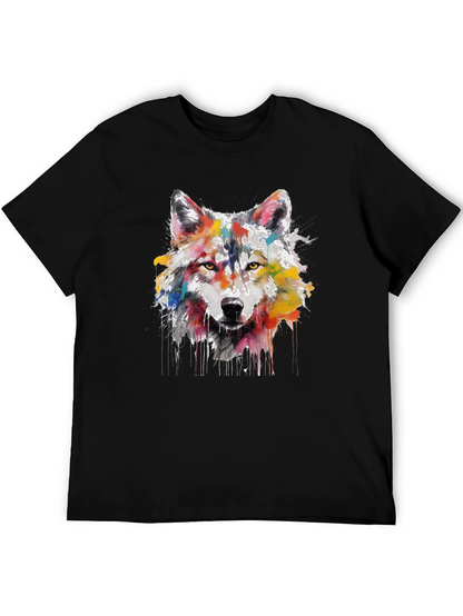 Wolf Art Print Mens Black Graphic Tee