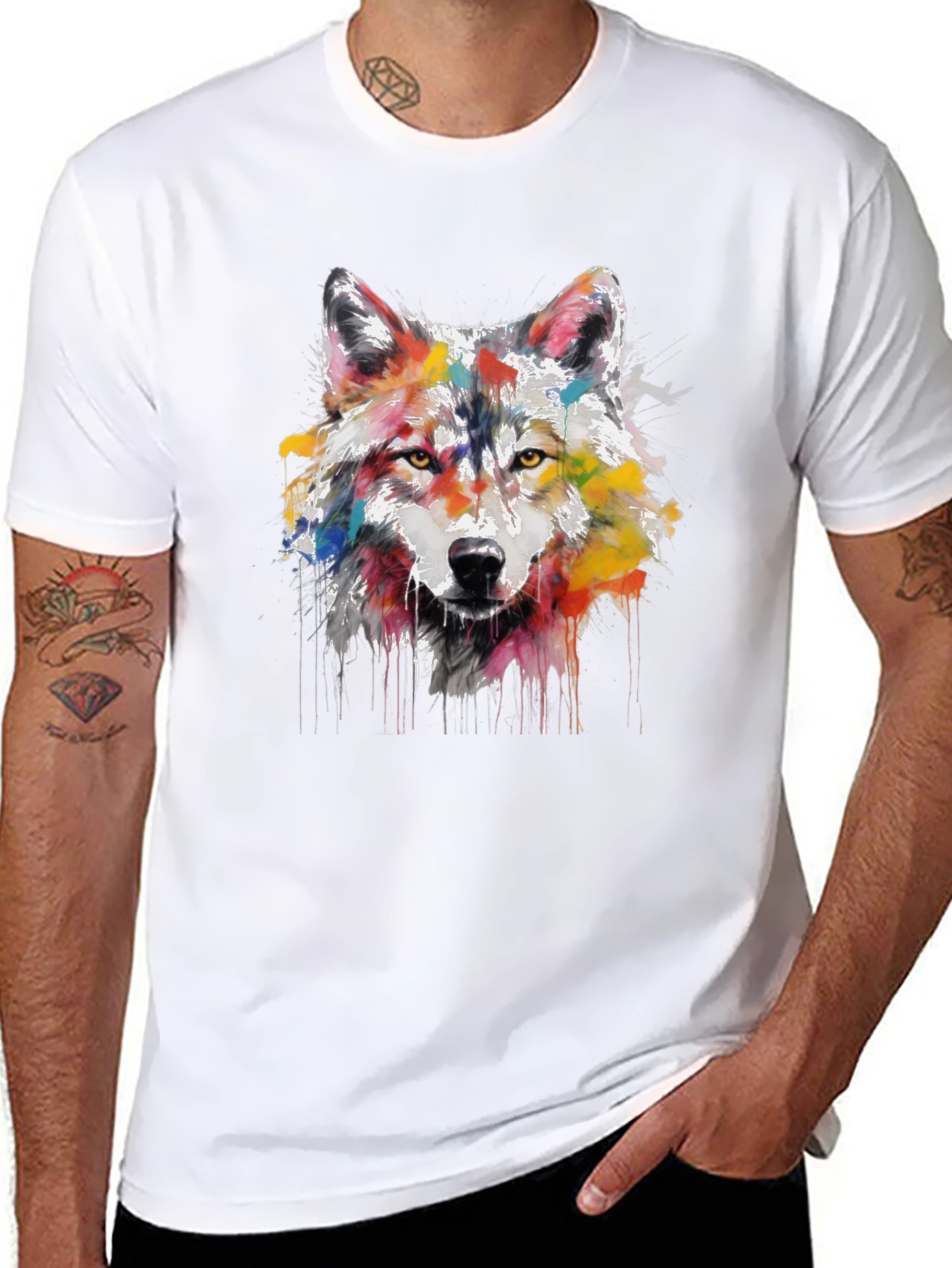 Wolf Art Print Mens Black Graphic Tee