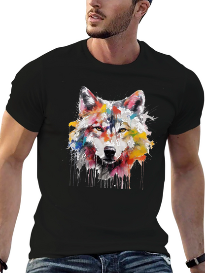 Wolf Art Print Mens Black Graphic Tee