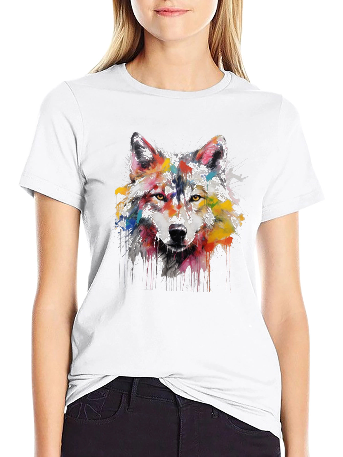 Wolf Art Print Mens Black Graphic Tee